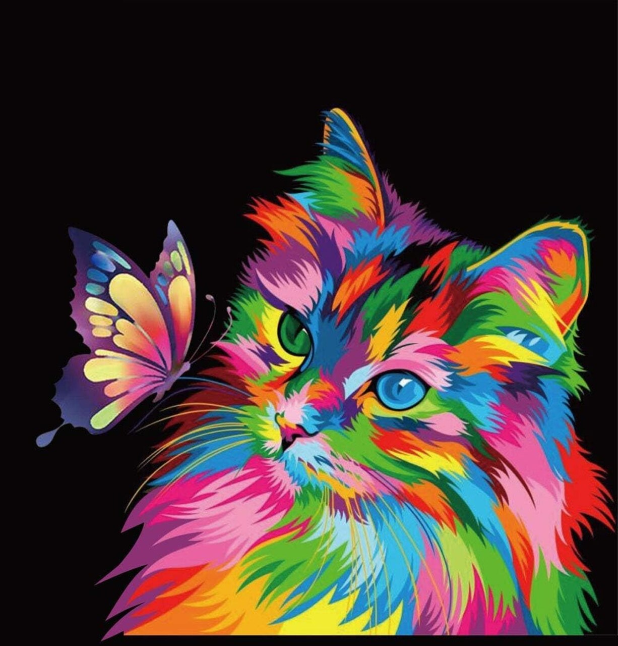 Paint by Numbers for Kids & Adults & Beginner, DIY Canvas Painting Gift Kits for Home Decoration - Colorful Cats and Butterflies 16 x 20 inch (Without Framed)